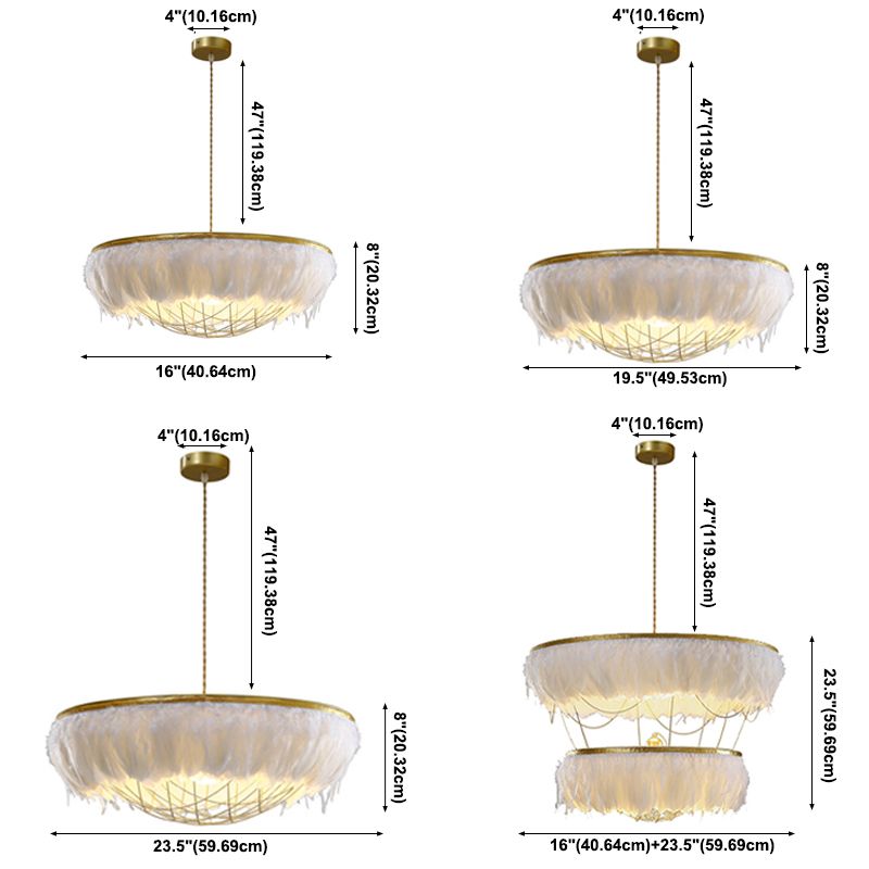 Hand-Woven Chandelier Minimalist Feather Shade Bedroom Living Room Pendant Lighting