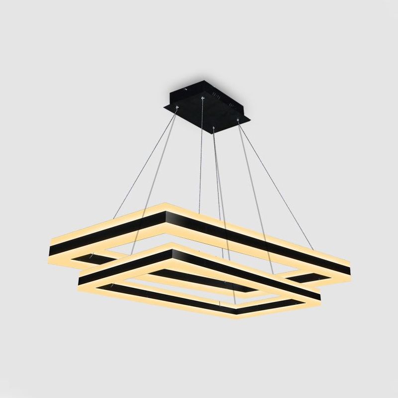 Luce del soffitto rettangolare acrilico LED moderno LED 1/2/3 light Black Candelier ciondolo in luce calda/bianca