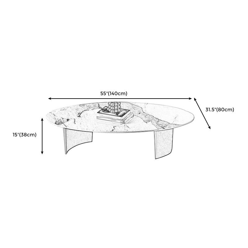 14.9"H Modern Style Sled Metal Base Round Slate Coffee Table for Living Room