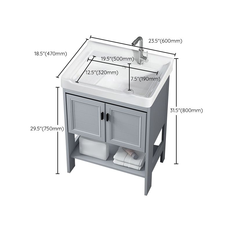 Modern Console Sink Porcelain Rectangular with Right Basin and Faucet Trough Sink