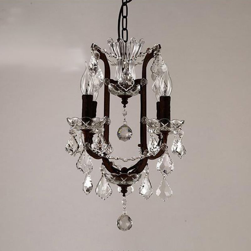 Vintage Candle Chandelier Pendant Light Crystal Draping Ceiling Hang Light in Rust