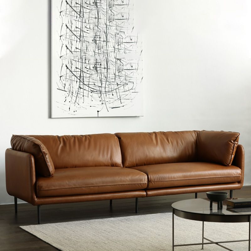 Contemporary 31.49" High Sofa Genuine Leather Tuxedo Arm Sofa