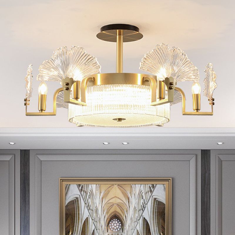 Lámpara de lámpara de lámpara en forma de hoja de ginkgo lámpara de vidrio acanalado lámpara en oro