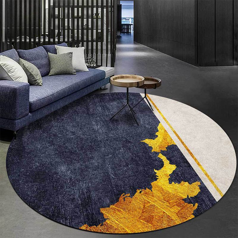 Funky Abstract Rug Navy and Golden Simple Rug Polyester Washable Anti-Slip Backing Area Rug for Living Room