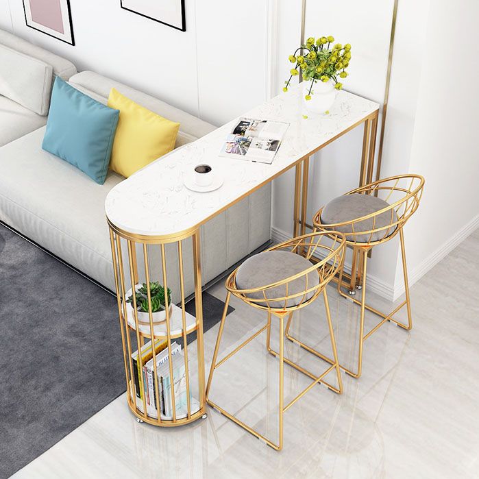 Rounded Corners Top Cocktail Bar Table Industrial Style 42-inch Height Gold Base Bar Table