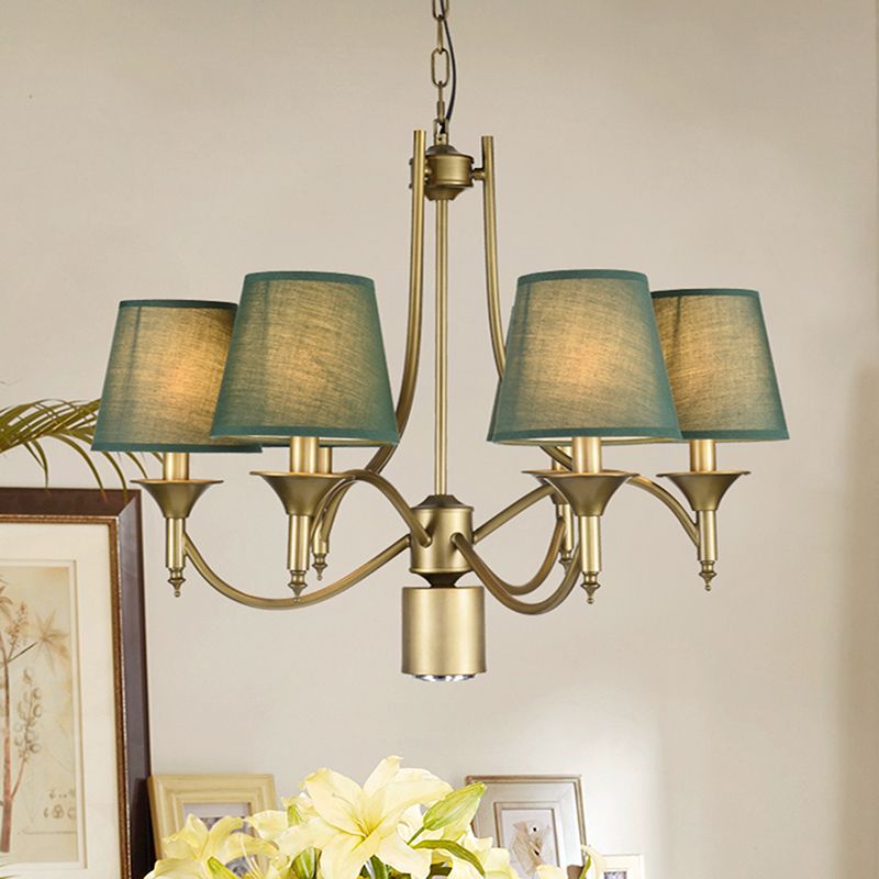 Nordic Empire Shade Chandelier Light Fixture 6 Lights White/Green/Army Green Fabric Hanging Ceiling Light