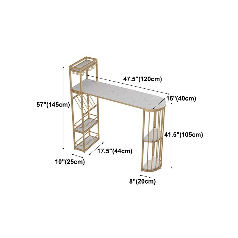 Glam Style Bar Table Marble Pub Table with Wine Cabinet for Dining Room