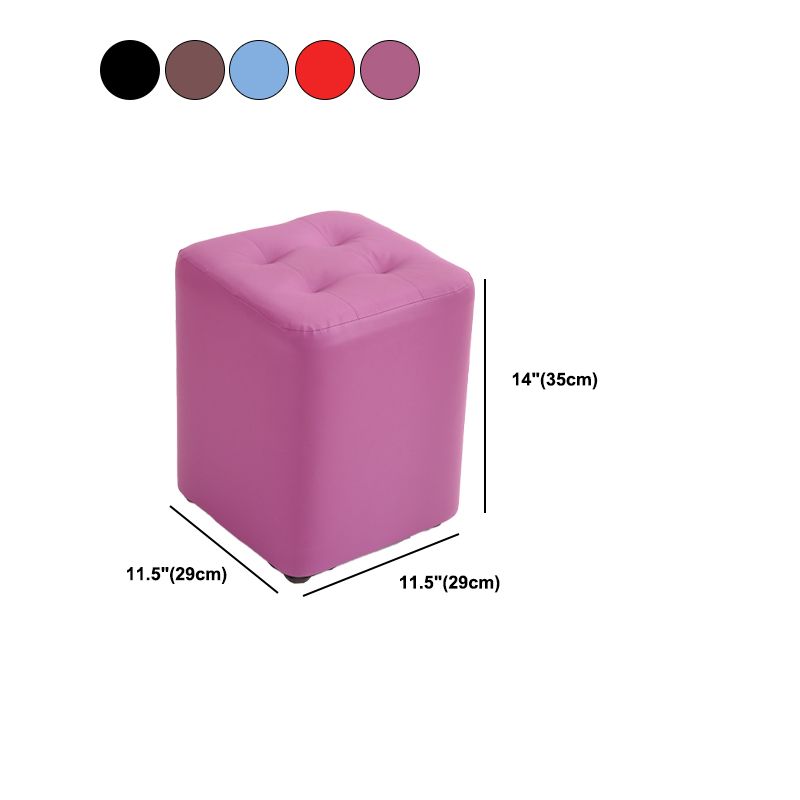 Mid-Century Modern Pouf Ottoman PU Leather Upholstered Tufted Solid Color Square Ottoman