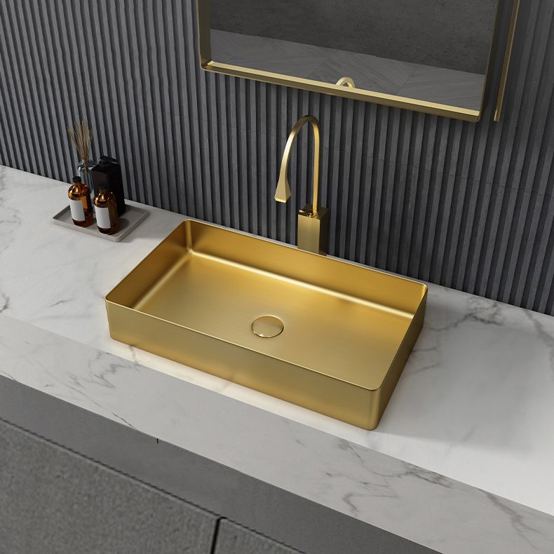 Modern Bathroom Sink Metal Rectangular Vessel Bathroom Sink with Pop-Up Drain
