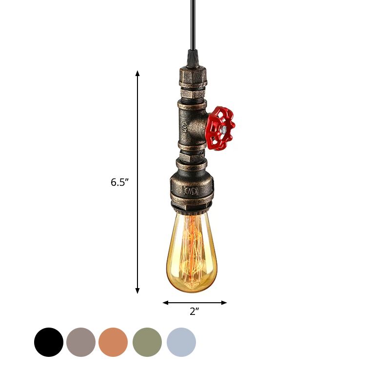 Farmhouse -Style -Rohrhänge -Lampe 1 Glühbirne Schmiedeeisen -Hangleuchte mit rotem Ventil in Schwarz/Silber/Messing