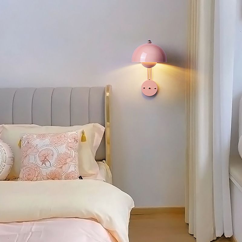 1-Light Wall Lamp Macaron Wall Mount Lamp with Metal Shade for Bedroom