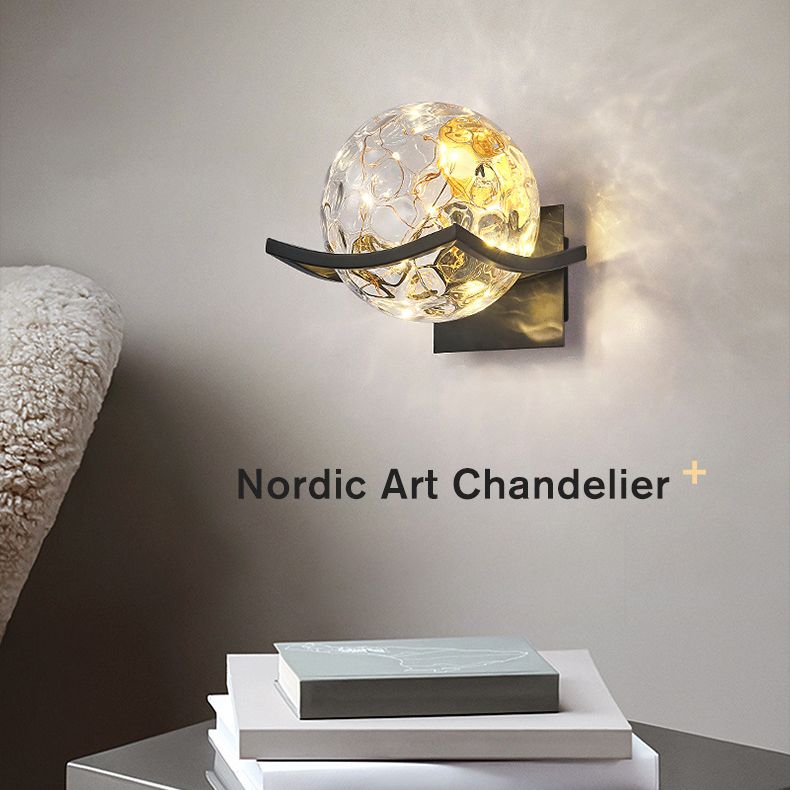 Modern Minimalist Style Wall Lamp Creative Round Glass Bedside Wall Lamp