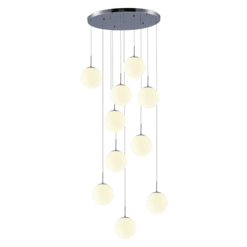 Cream Glass Spherical Multi Pendant Chandelier Simplicity Silver Ceiling Hang Lamp for Lobby Stairs