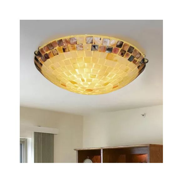 Beige Bowl Ceiling Light Vintage Mosaic Glass 1 Bulb 12"/16"/19.5" Wide Flush Mount Ceiling Light for Dining Room