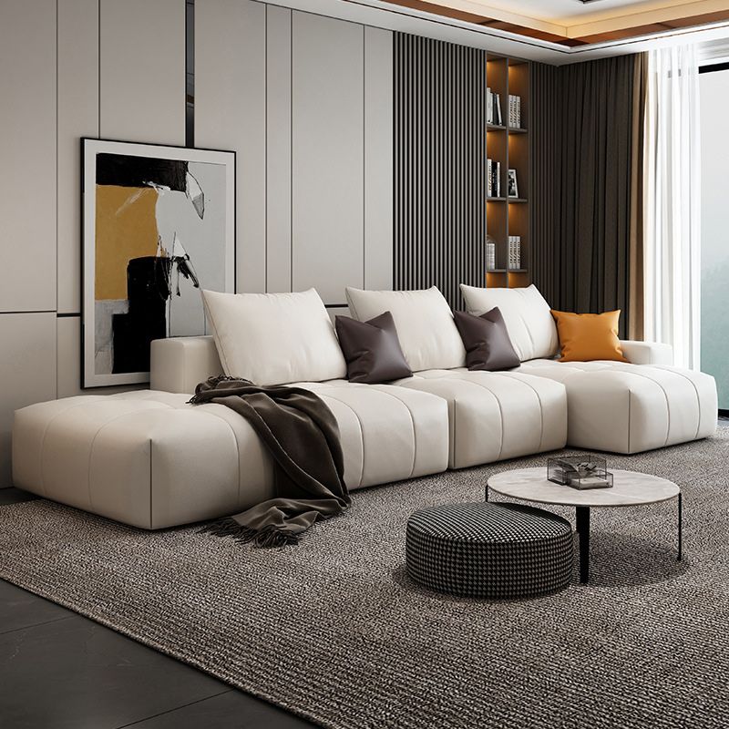26"H Scandinavian Sectional Sofa Cream Leather Stain-Resistant Sectional