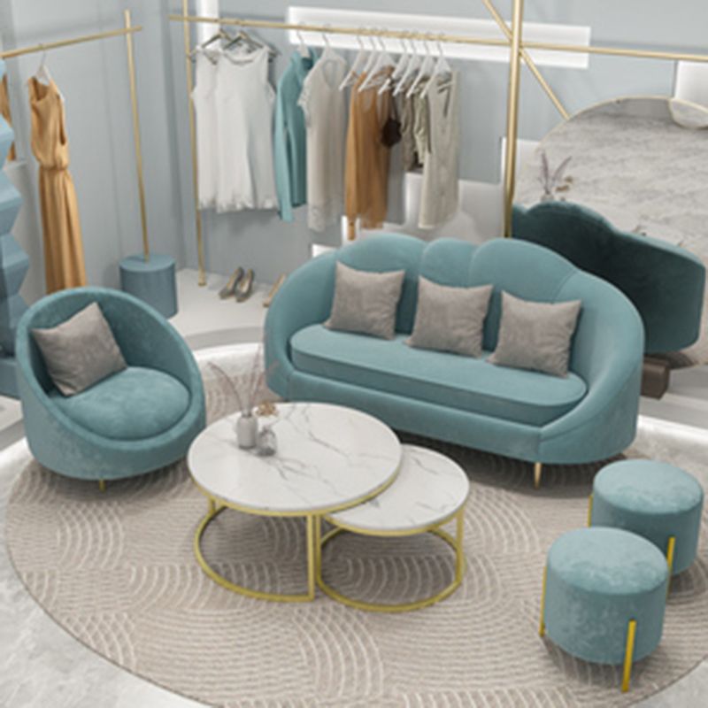 Velvet Slopped Arm Sofa Contemporary with Sewn Pillow Back for Apartment
