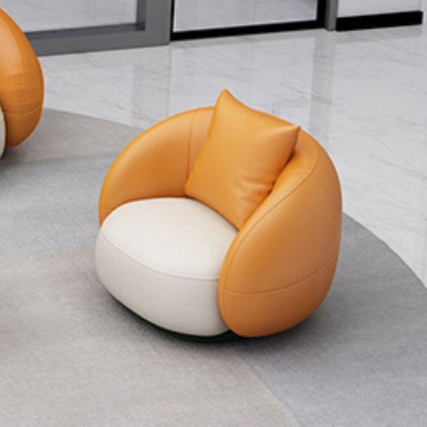 Contemporary Orange and White Curved Sofa in Leather with Sloped Arms