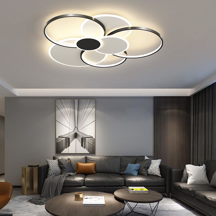 Multi-ring inbouw plafondverlichtingsarmaturen Moderne metalen plafondmontage kroonluchter voor woonkamer