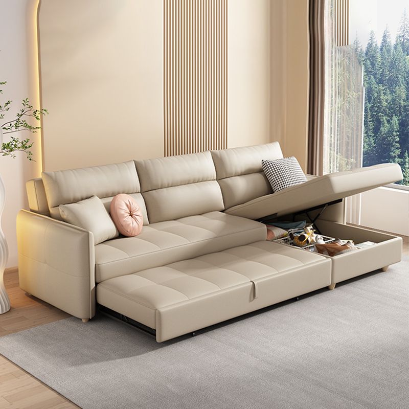 33"H Scandinavian Sofa Bed White Cushion Back Sleeper Sofa with Storage