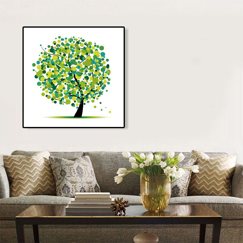 Illustration Tree Wall Art Print Green Kids Style Canvas for Living Room, Textured