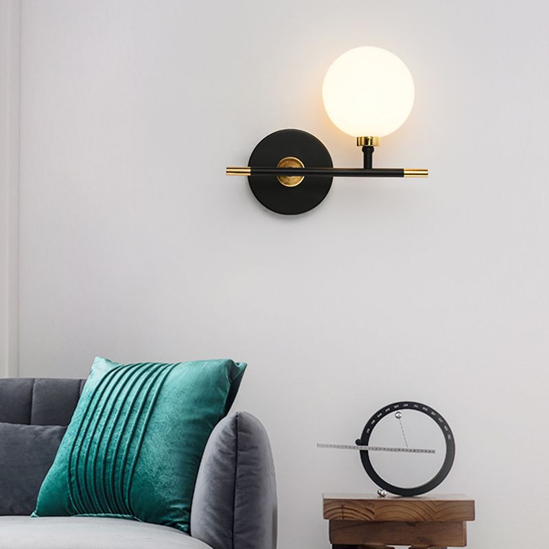 Black Gold Wall Mount Lamp 1-Light Modern Spherical with Glass Shade for Bedroom