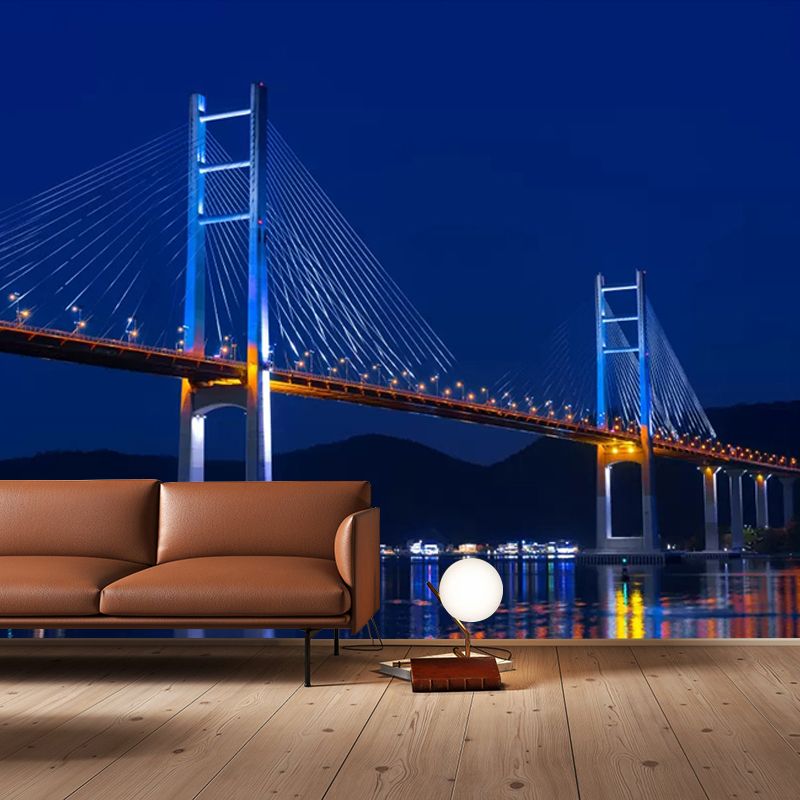 Photography City View Mural Moisture Resistant Wall Covering for Home Decoration