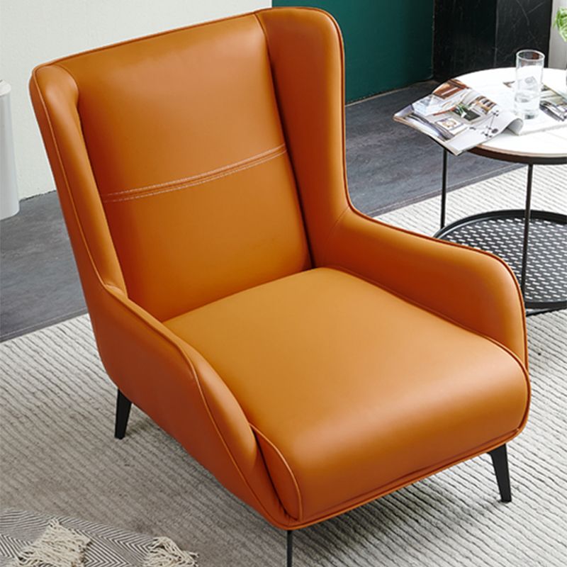 Fixed Back Lounge Chair Leather Side Chair with Black Metal Legs