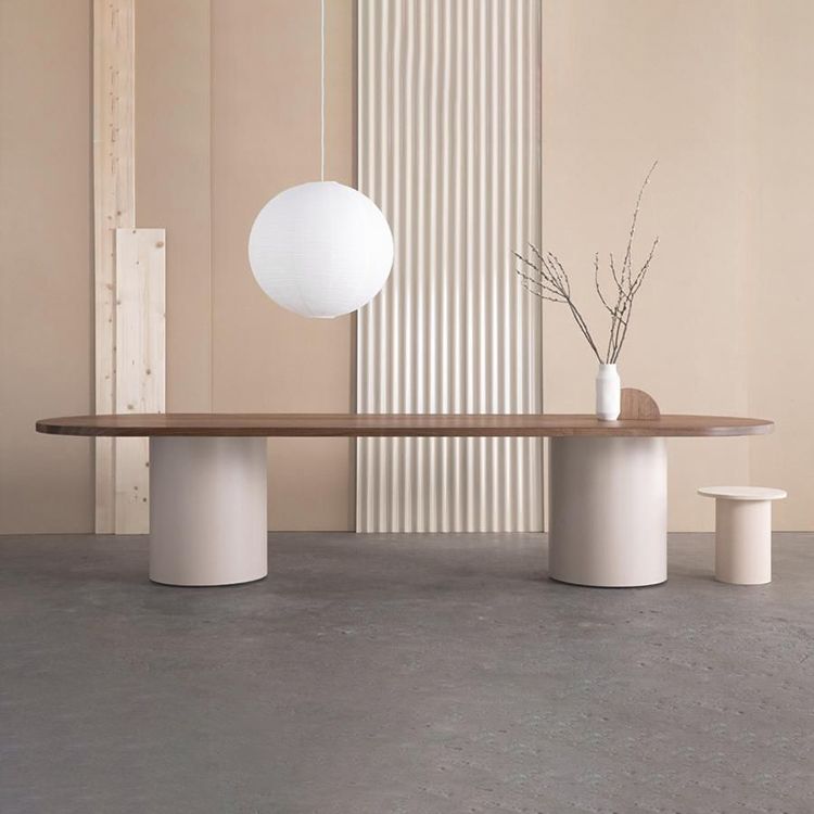 Round Wood Dining Table Reclaimed Pine Table in Brown with Double Pedestal