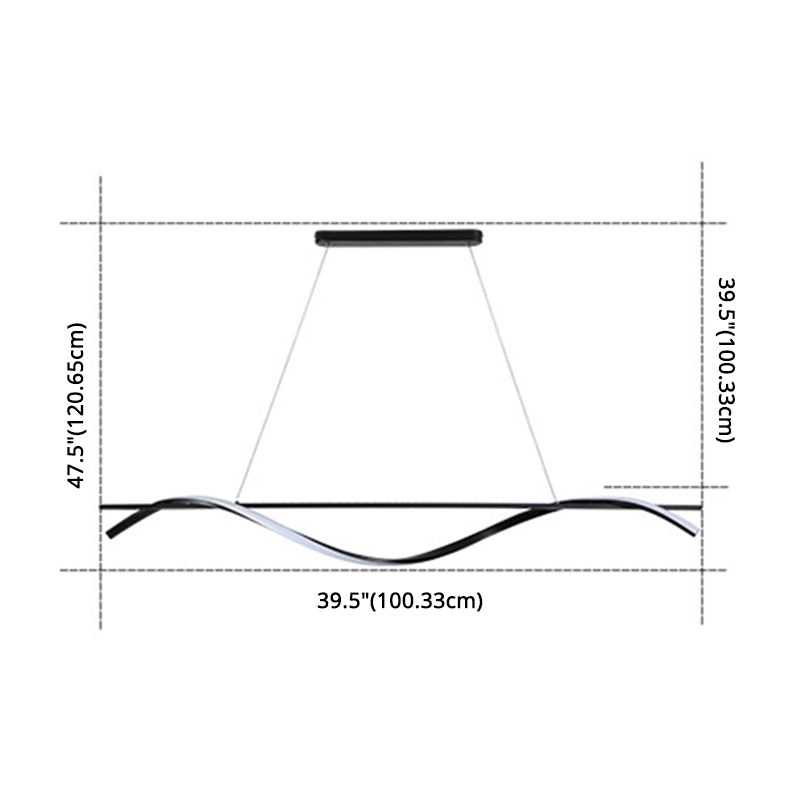 39.3 Inches Wide Modern Minimalist LED Island Light Iron Long Strip Bar Lighting Fixture in Black