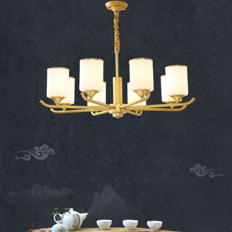 Gold Modern Simplicity Metal Chandelier Cylindrical Grosted Glass Shade Multi-Lights Prowing Lampe pour le salon