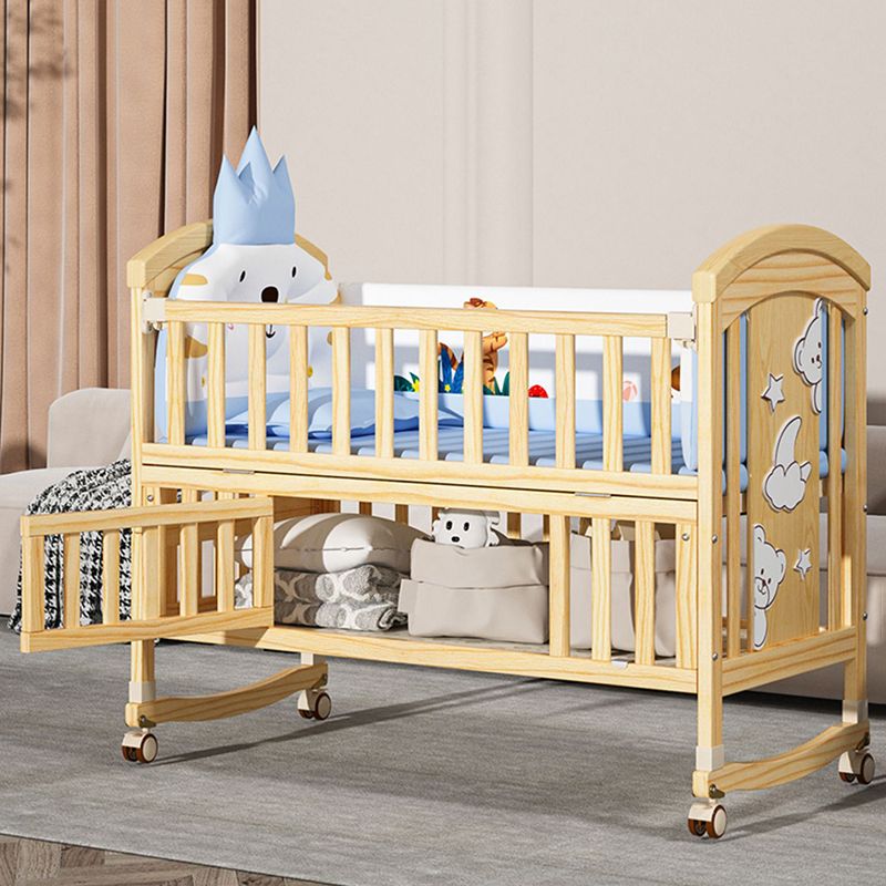 Farmhouse Wooden Baby Crib Animal Print Contrast Color Nursery Crib