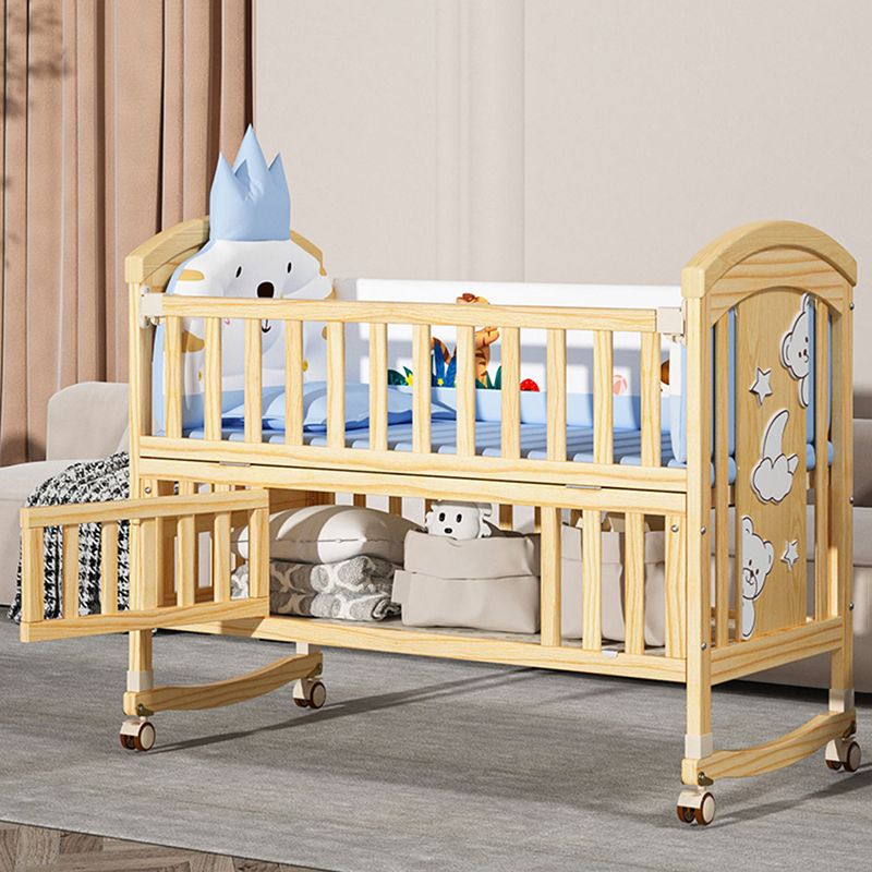 Farmhouse Wooden Baby Crib Animal Print Contrast Color Nursery Crib