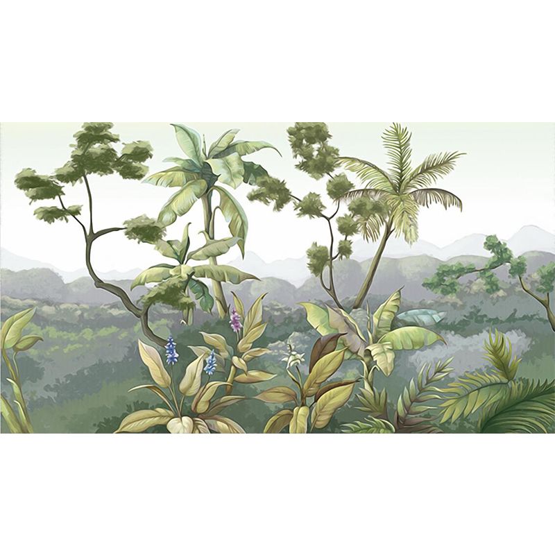 Tropical Plant Mountains Wall Mural Green Moisture Resistant Wall Decor for Home