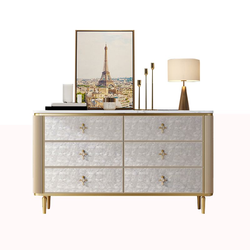 Classic Glam Double Dresser Stone Storage Chest with Metal Feet for Bedroom