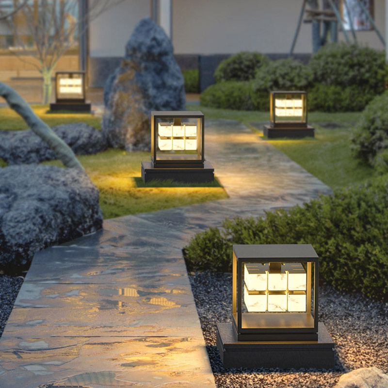Modern Simple Metal Outdoor Light Cube Shape Waterproof Pillar Lamp for Outdoor