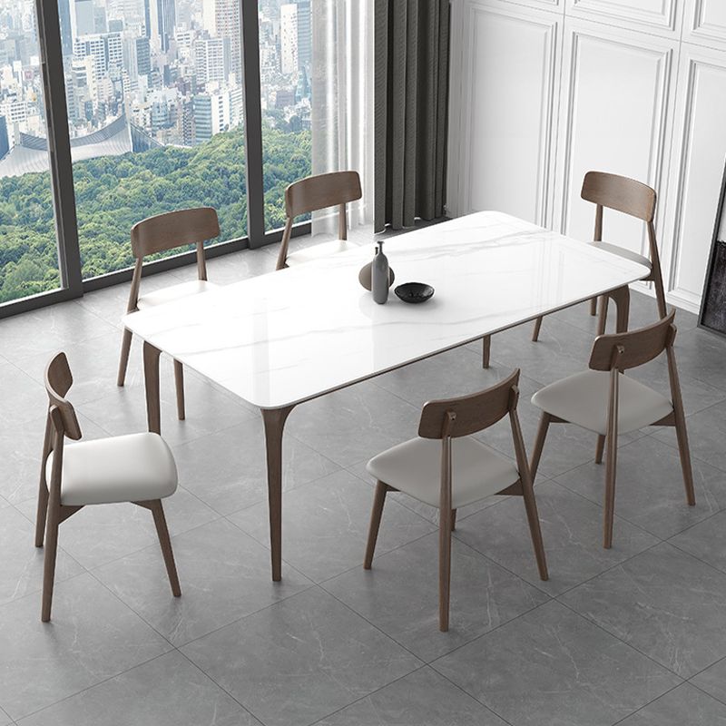 Mid-Century Dinette Table Rectangle Stone Dining Table in White