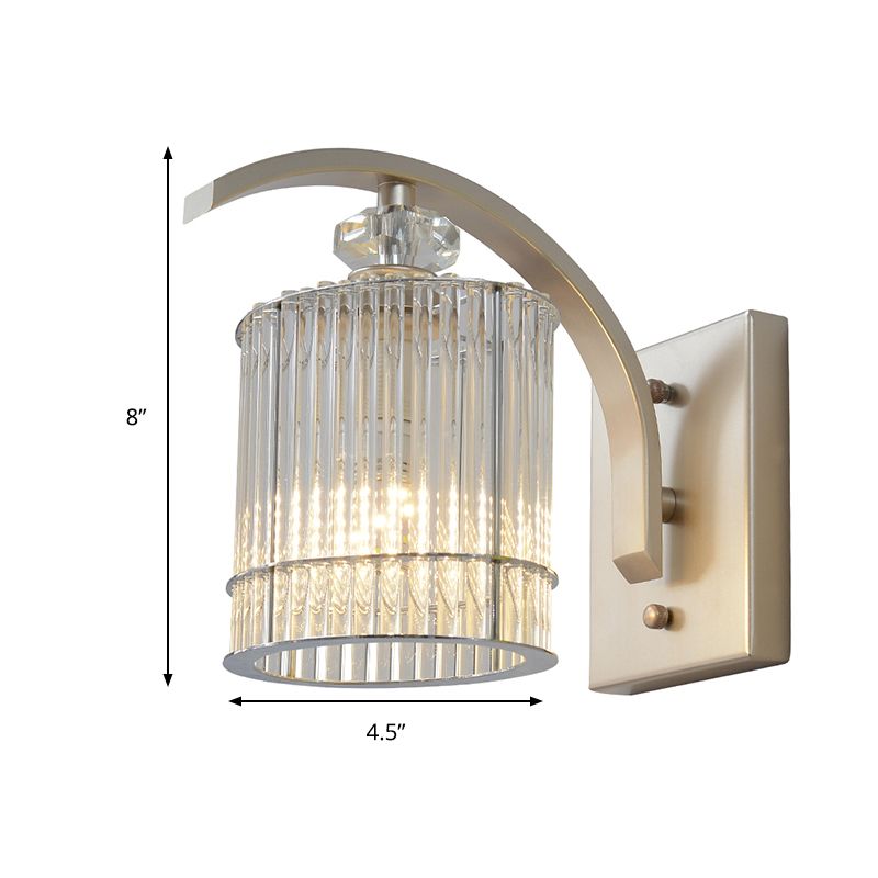 1 lampe murale cylindrique de tête avec un éclairage mural moderniste à l'ombre en cristal transparent en or