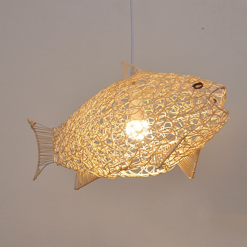 Holzfisch Anhänger Beleuchtungstradition Bambus 1 Glühbirne Hanging Lamp Kit für Restaurant