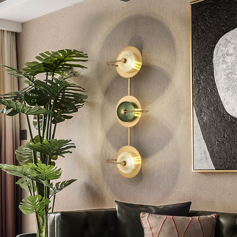Gold Circular LED Wall Lamp in Modern Luxury Style Metal Indoor Wall Sconce with Glass Shade
