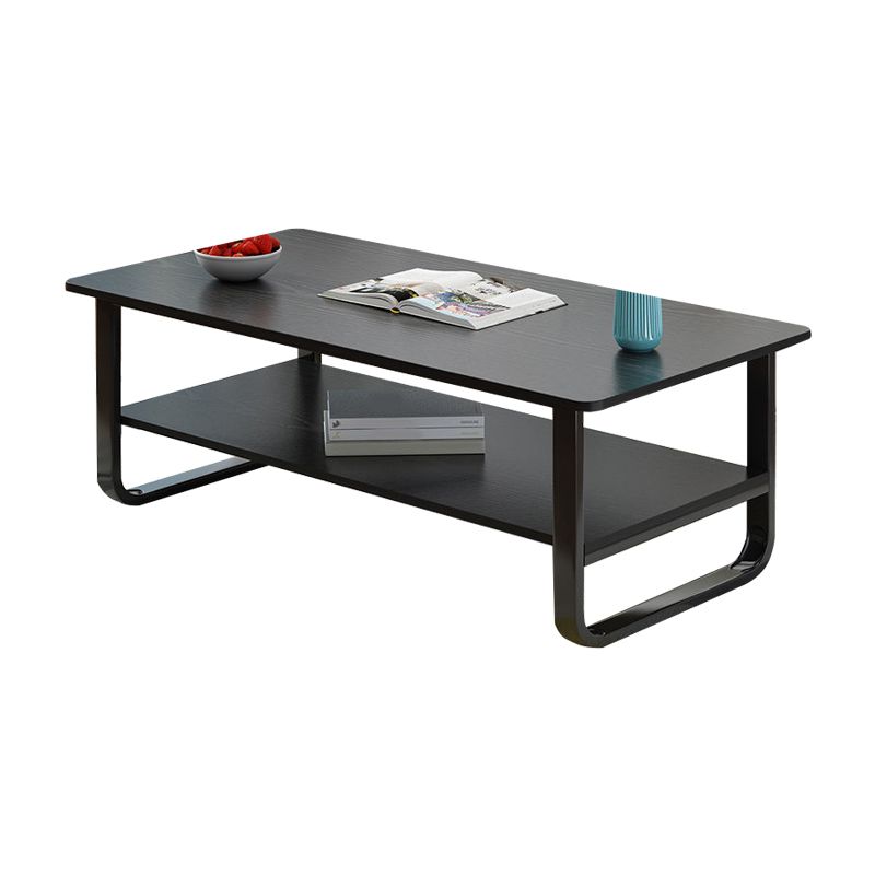 Modern Style Rectangular Wooden Table Metal Sled Base Coffee Table