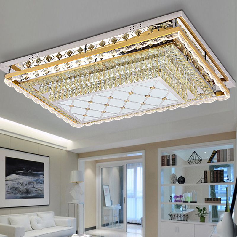 Clear Crystal Rectangle Flush Light Contemporary LED Ceiling Lighting for Living Room