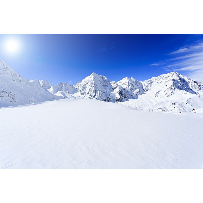 Blue-White Modern Style Mural Large Sun over Snowy Mountain Wall Art for Living Room