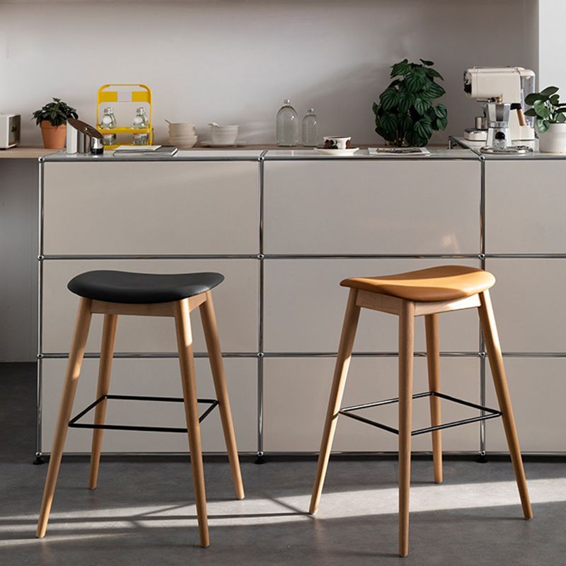 Contemporary 29.9-inch Backless Bar Stool with Solid Wood Base