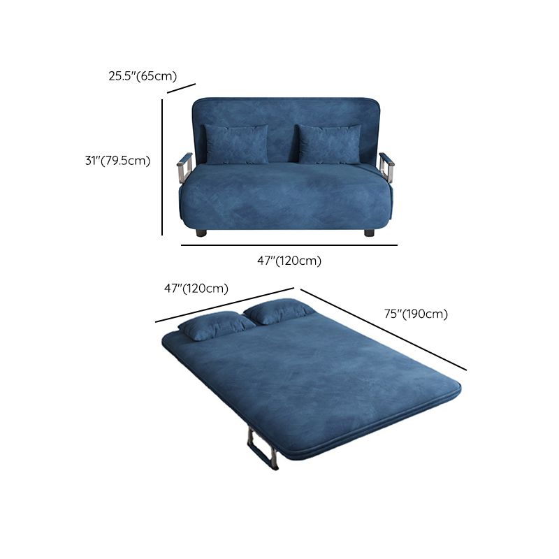 Velvet Sleeper Sofa Blue Scandinavian Foldable Sofa Bed with Pillow Back