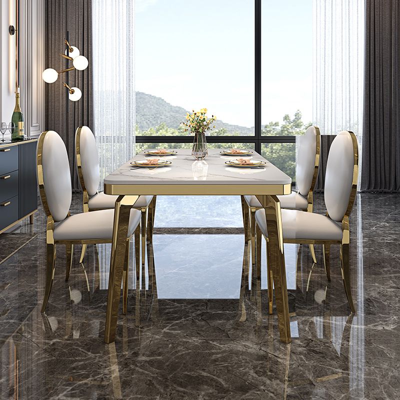 4 Legs Dining Table Luxury Rectangle Marble Home Dinette Table