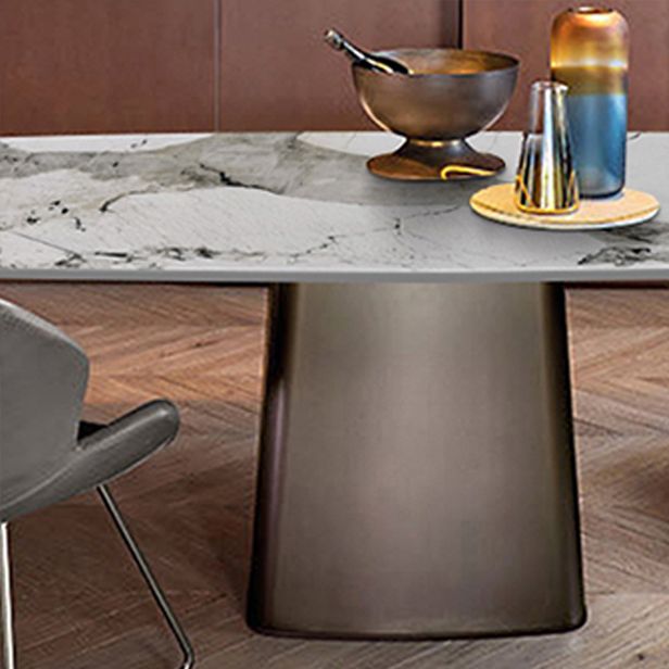 Mesa de piedra sinterizada de estilo de lujo Mesa de rectángulo de pedestal único para el hogar