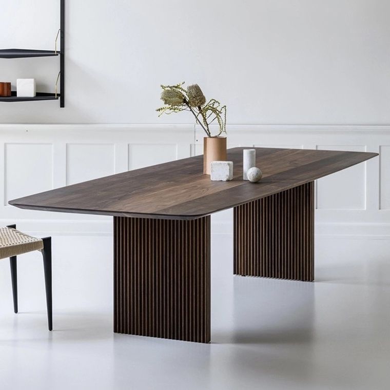 Simplicity Rectangle Dining Table Pine Solid Wood Table with Double Pedestal