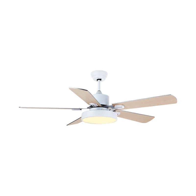 5-BladeDrum Living Room Hanging Fan Light Fixture Traditional Acrylic 52" Wide LED Semi Flush Light