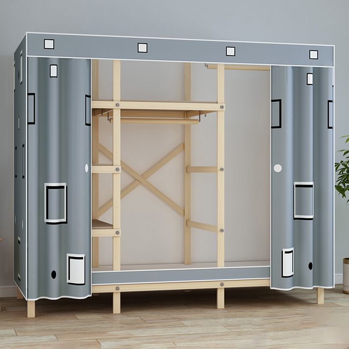 Solid Pine Wood Frame Wardrobe Armoire Contemporary Multifunctional Wardrobe