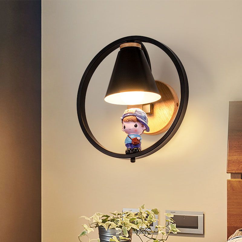 Lampada a parete conica Nordica Metal 1 testa da letto per bambini Montaggio montato sulla lettura con arredamento giocattolo